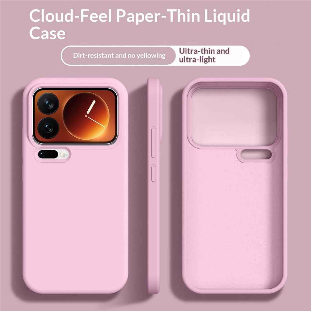 For Xiaomi 17 Pro Case Ultra Thin Liquid Silicone + PC Phone Cover with Camera Touch Control Button - Sakura Pink