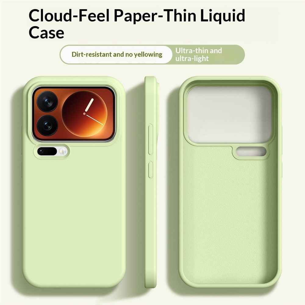 For Xiaomi 17 Pro Case Ultra Thin Liquid Silicone + PC Phone Cover with Camera Touch Control Button - Sage Green