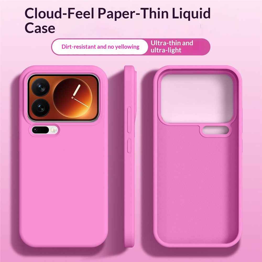 For Xiaomi 17 Pro Case Ultra Thin Liquid Silicone + PC Phone Cover with Camera Touch Control Button - Rose Pink