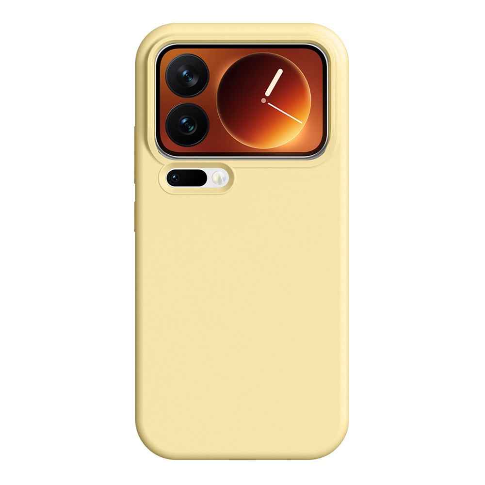 For Xiaomi 17 Pro Case Ultra Thin Liquid Silicone + PC Phone Cover with Camera Touch Control Button - Light Yellow