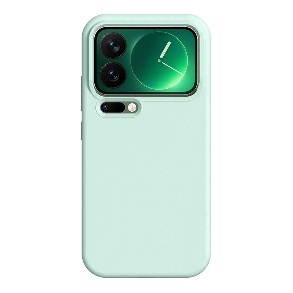 For Xiaomi 17 Pro Case Ultra Thin Liquid Silicone + PC Phone Cover with Camera Touch Control Button - Light Green