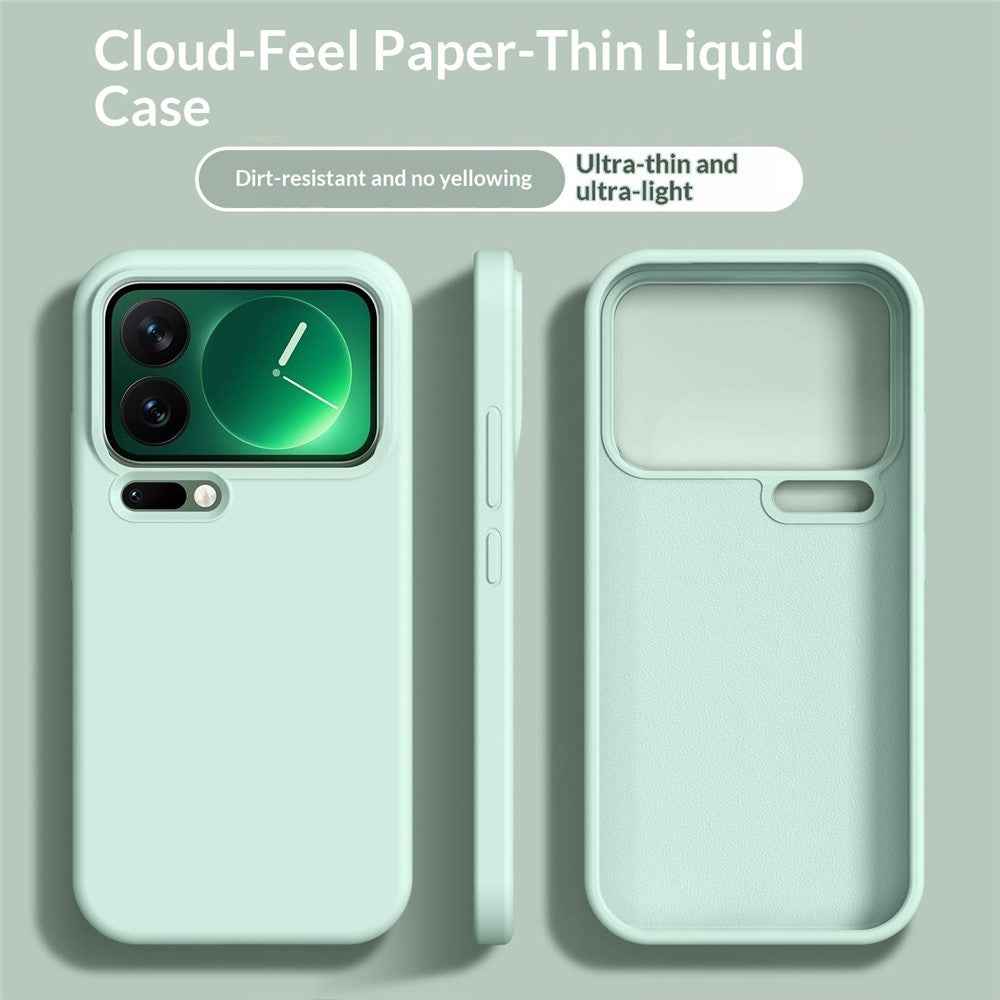 For Xiaomi 17 Pro Case Ultra Thin Liquid Silicone + PC Phone Cover with Camera Touch Control Button - Light Green