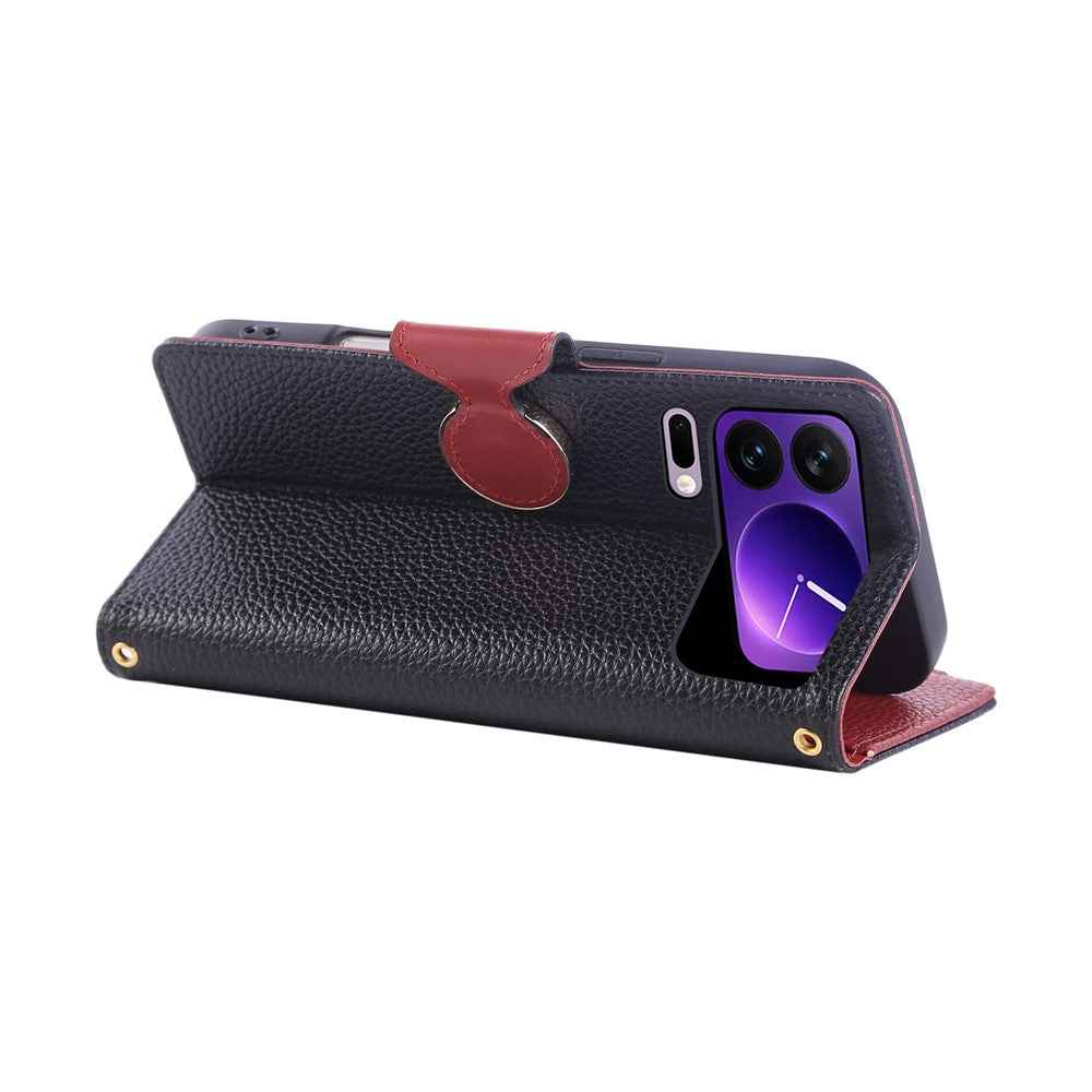 For Xiaomi 17 Pro Case Zipper Wallet Leather Phone Cover with Wrist Strap - Black