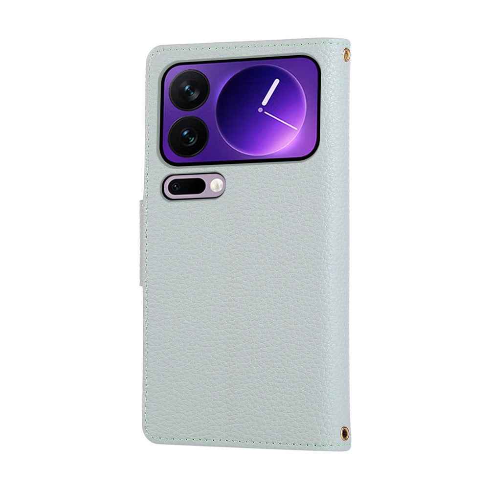 For Xiaomi 17 Pro Case Zipper Wallet Leather Phone Cover with Wrist Strap - Cyan