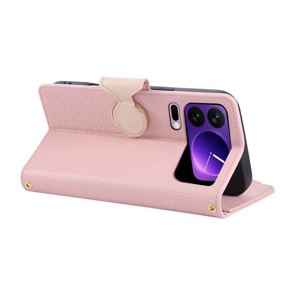 For Xiaomi 17 Pro Case Zipper Wallet Leather Phone Cover with Wrist Strap - Pink