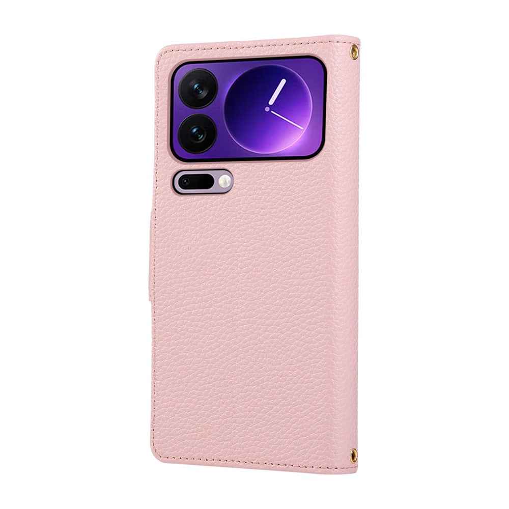 For Xiaomi 17 Pro Case Zipper Wallet Leather Phone Cover with Wrist Strap - Pink