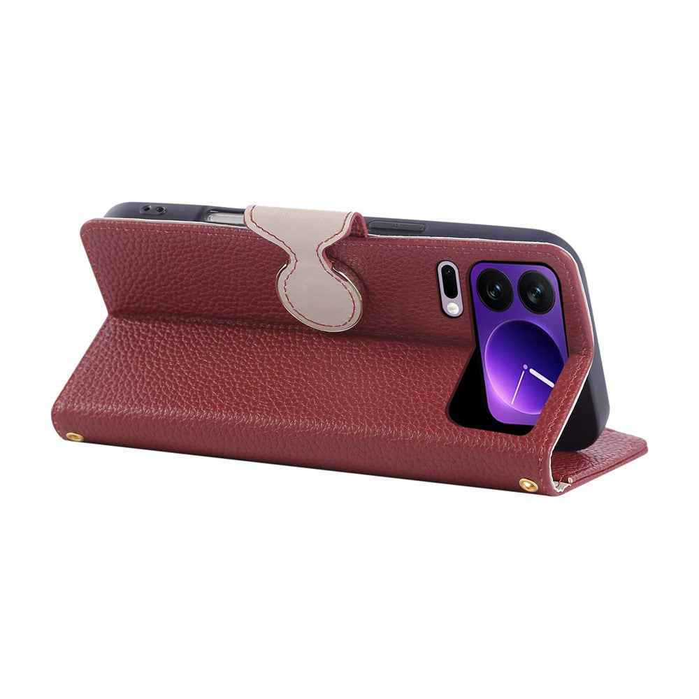 For Xiaomi 17 Pro Case Zipper Wallet Leather Phone Cover with Wrist Strap - Wine Red