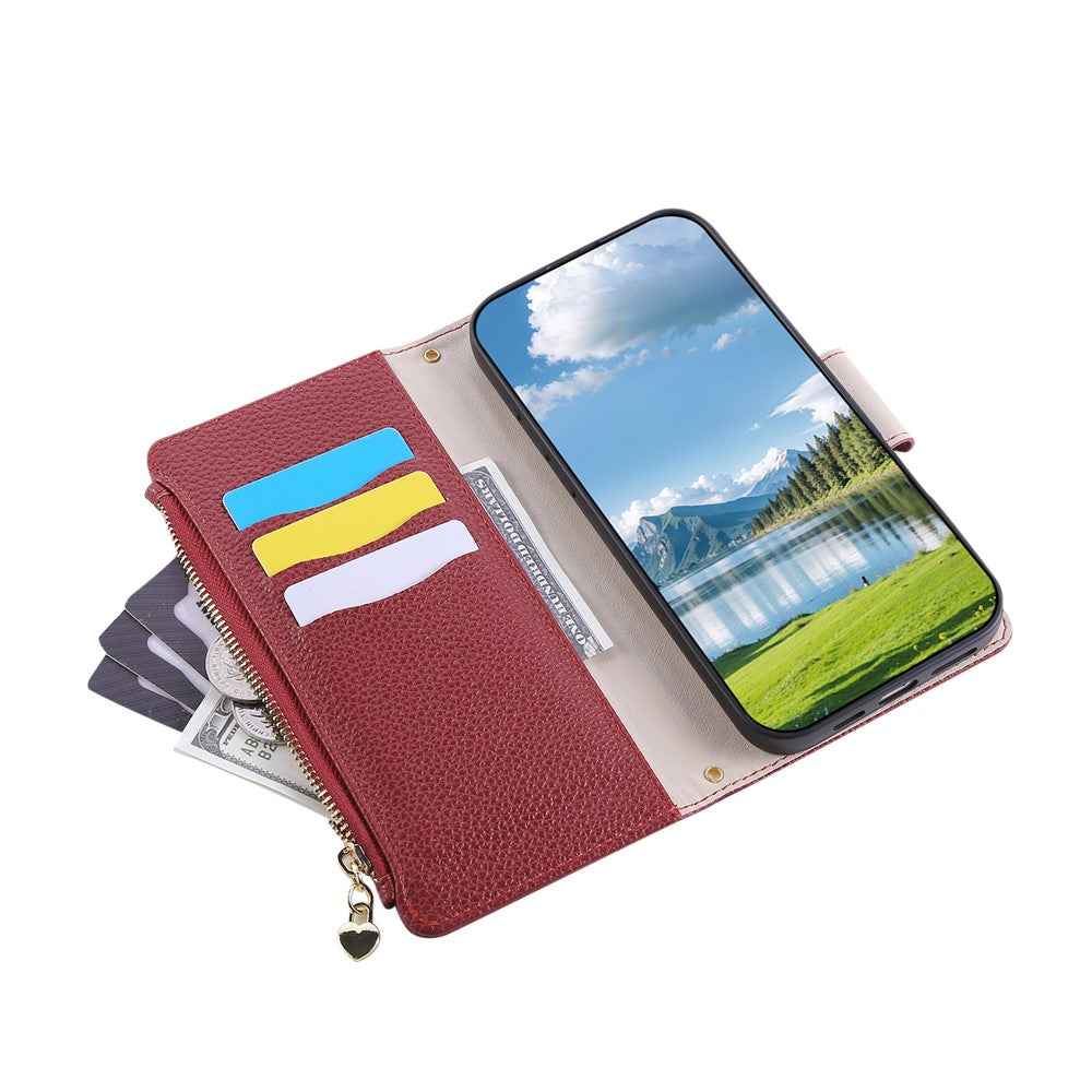 For Xiaomi 17 Pro Case Zipper Wallet Leather Phone Cover with Wrist Strap - Wine Red