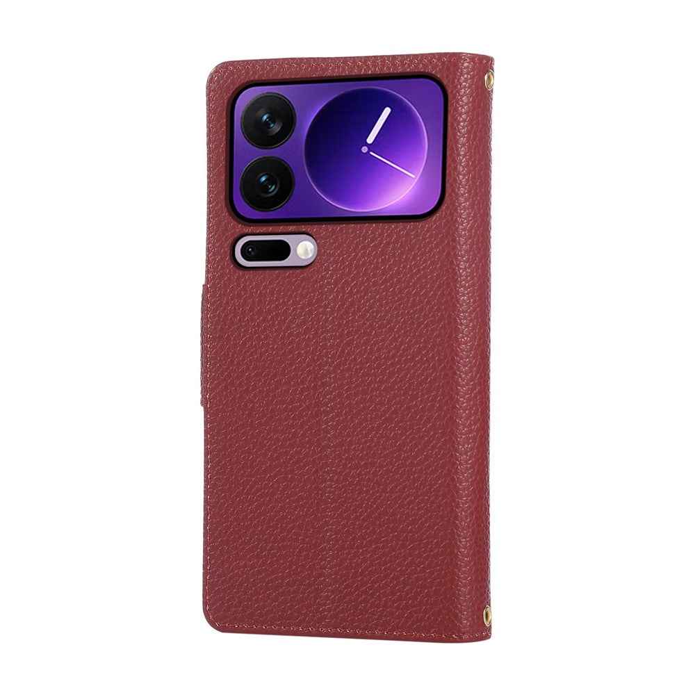 For Xiaomi 17 Pro Case Zipper Wallet Leather Phone Cover with Wrist Strap - Wine Red
