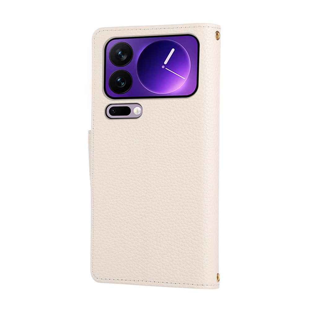 For Xiaomi 17 Pro Case Zipper Wallet Leather Phone Cover with Wrist Strap - Beige