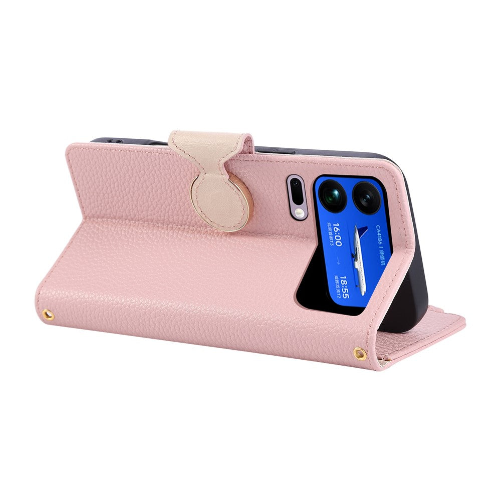 For Xiaomi 17 Pro Max Case Zipper Wallet Leather Phone Cover with Wrist Strap - Pink