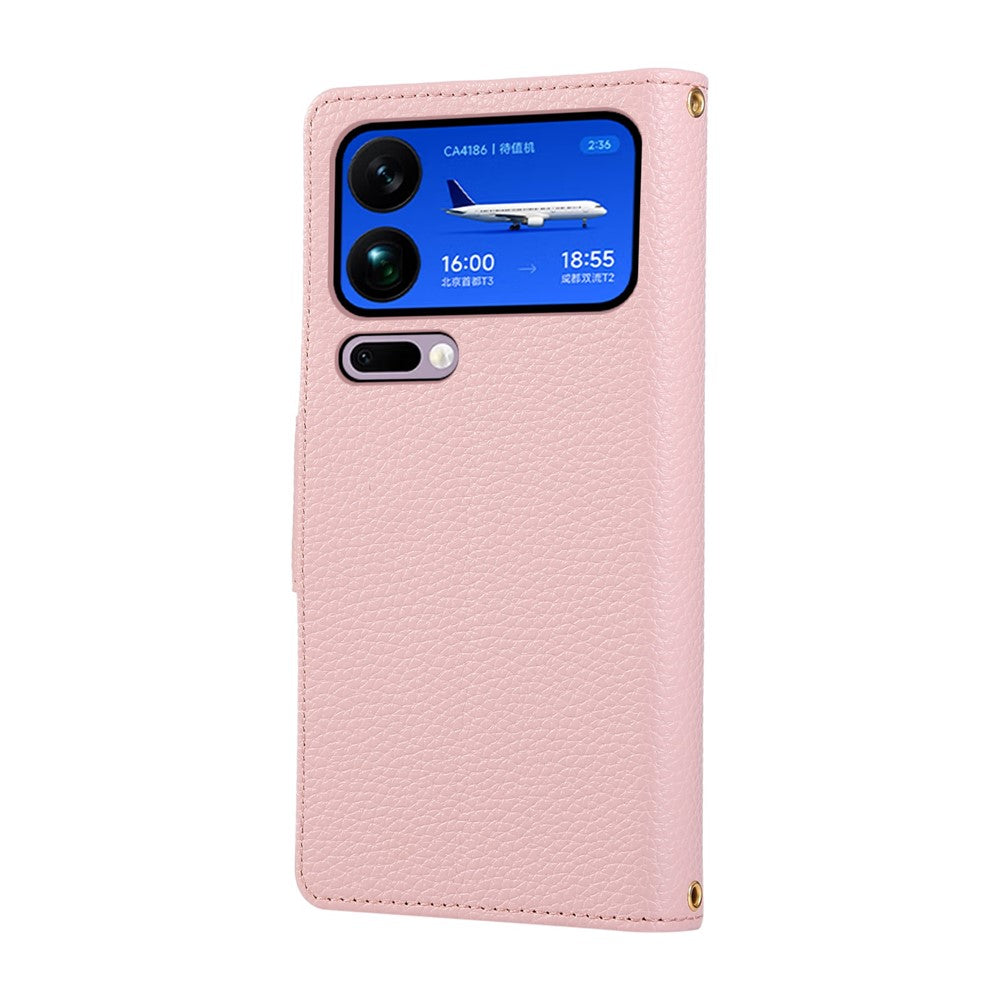 For Xiaomi 17 Pro Max Case Zipper Wallet Leather Phone Cover with Wrist Strap - Pink