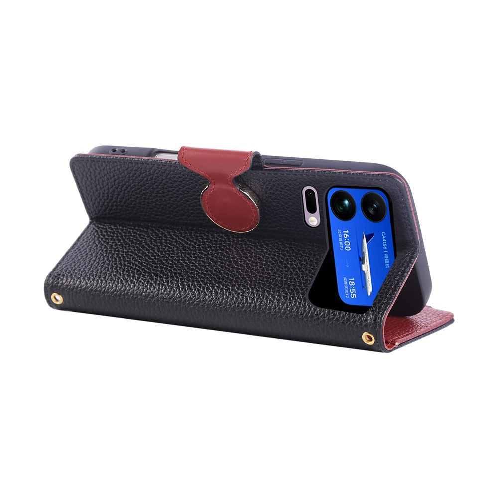 For Xiaomi 17 Pro Max Case Zipper Wallet Leather Phone Cover with Wrist Strap - Black
