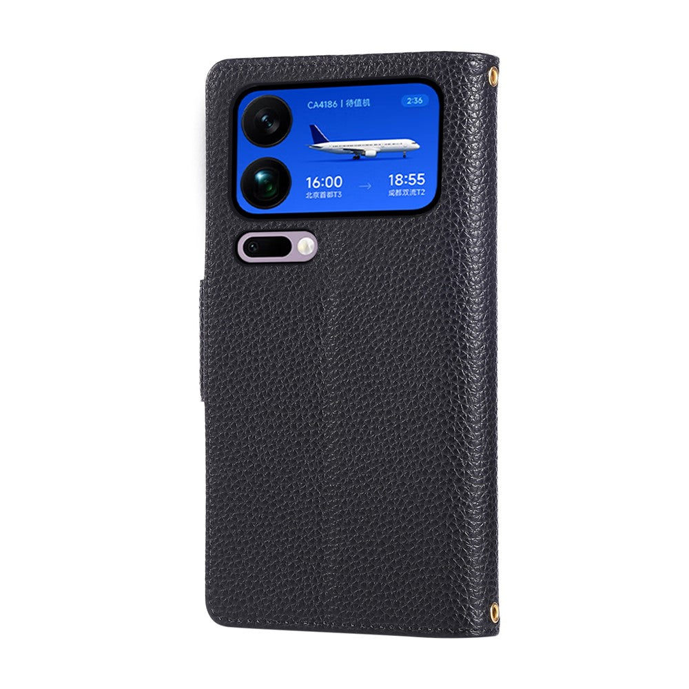 For Xiaomi 17 Pro Max Case Zipper Wallet Leather Phone Cover with Wrist Strap - Black