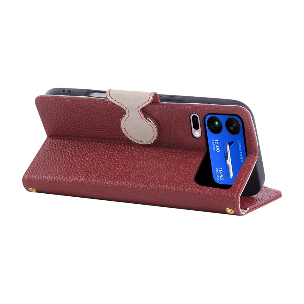 For Xiaomi 17 Pro Max Case Zipper Wallet Leather Phone Cover with Wrist Strap - Wine Red
