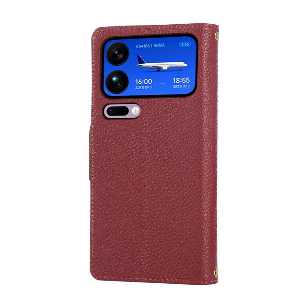 For Xiaomi 17 Pro Max Case Zipper Wallet Leather Phone Cover with Wrist Strap - Wine Red