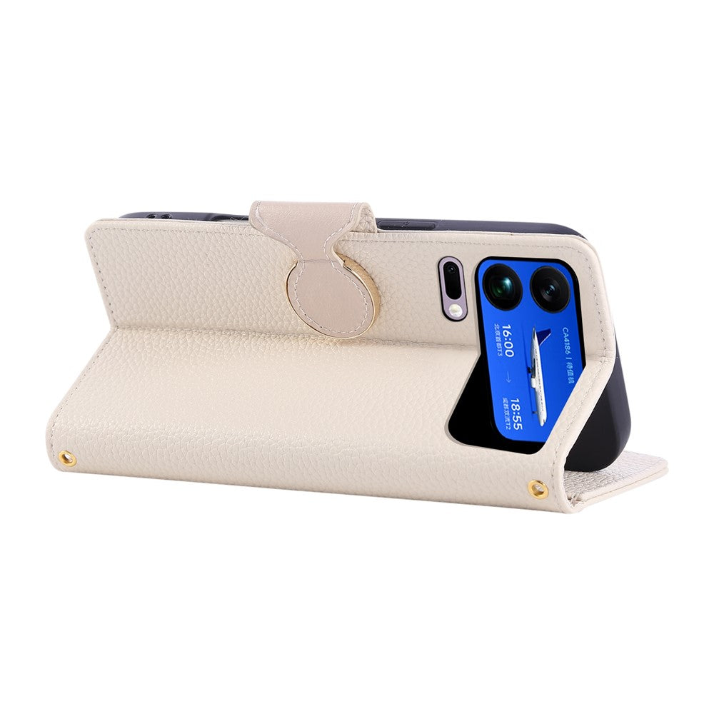 For Xiaomi 17 Pro Max Case Zipper Wallet Leather Phone Cover with Wrist Strap - Beige