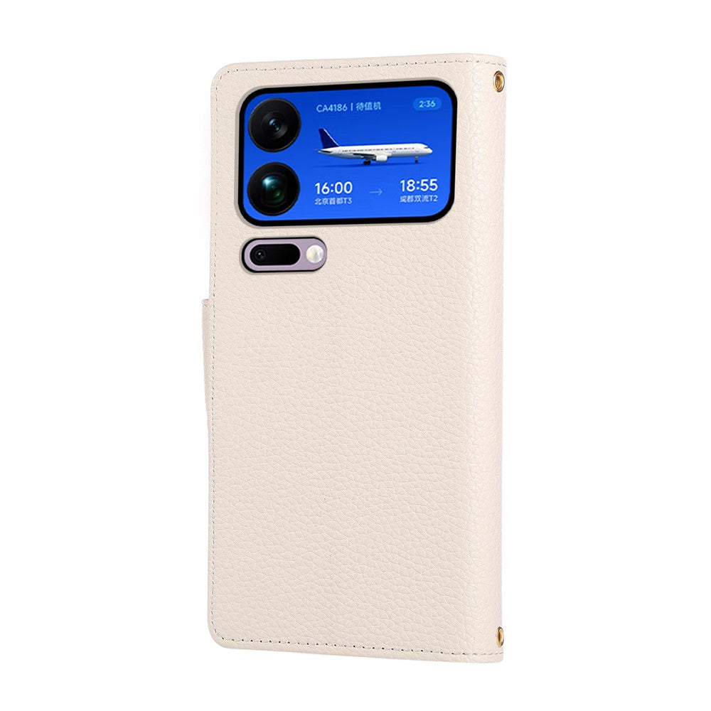 For Xiaomi 17 Pro Max Case Zipper Wallet Leather Phone Cover with Wrist Strap - Beige