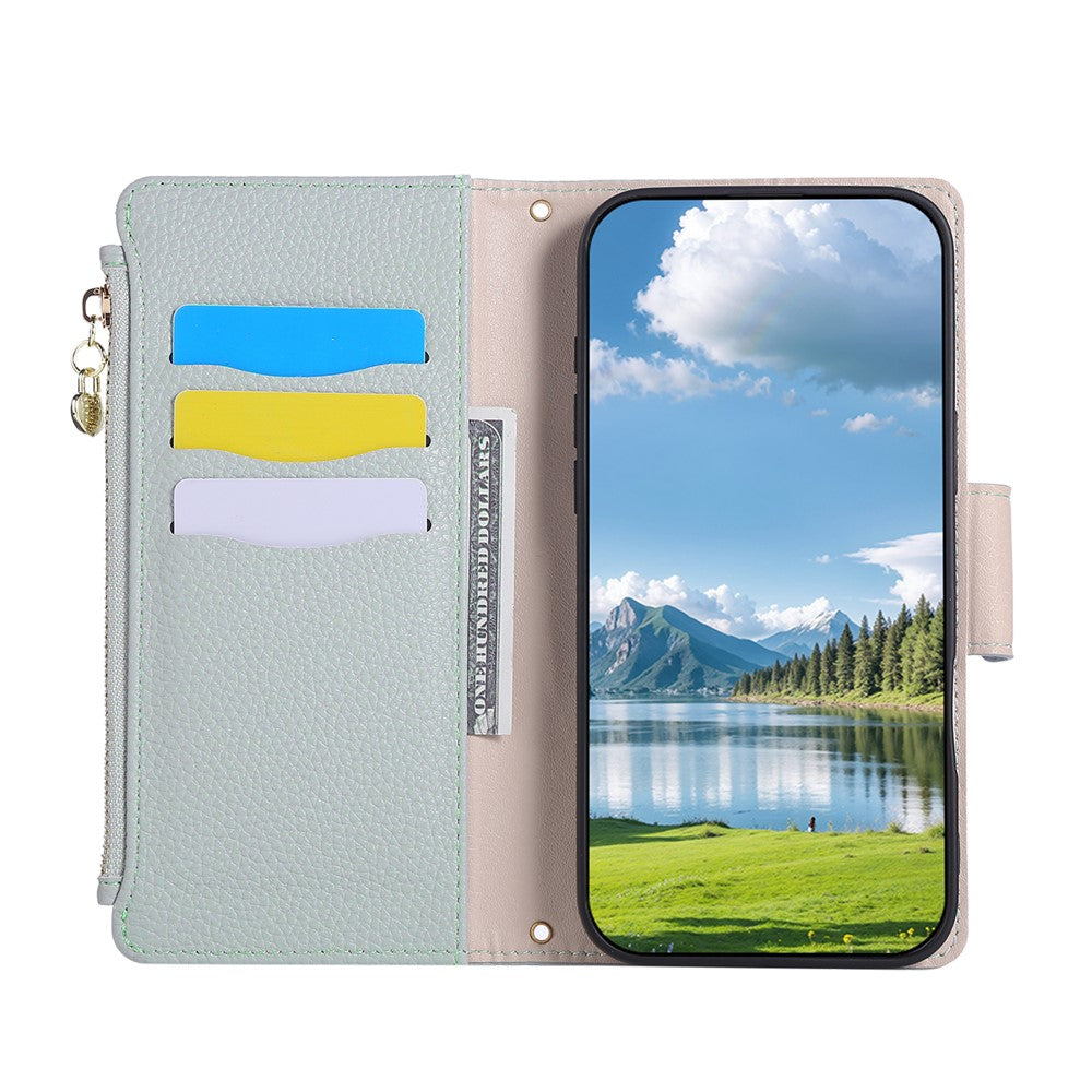 For Xiaomi 17 Pro Max Case Zipper Wallet Leather Phone Cover with Wrist Strap - Cyan