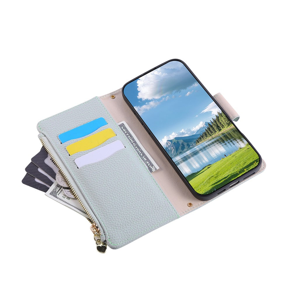 For Xiaomi 17 Pro Max Case Zipper Wallet Leather Phone Cover with Wrist Strap - Cyan