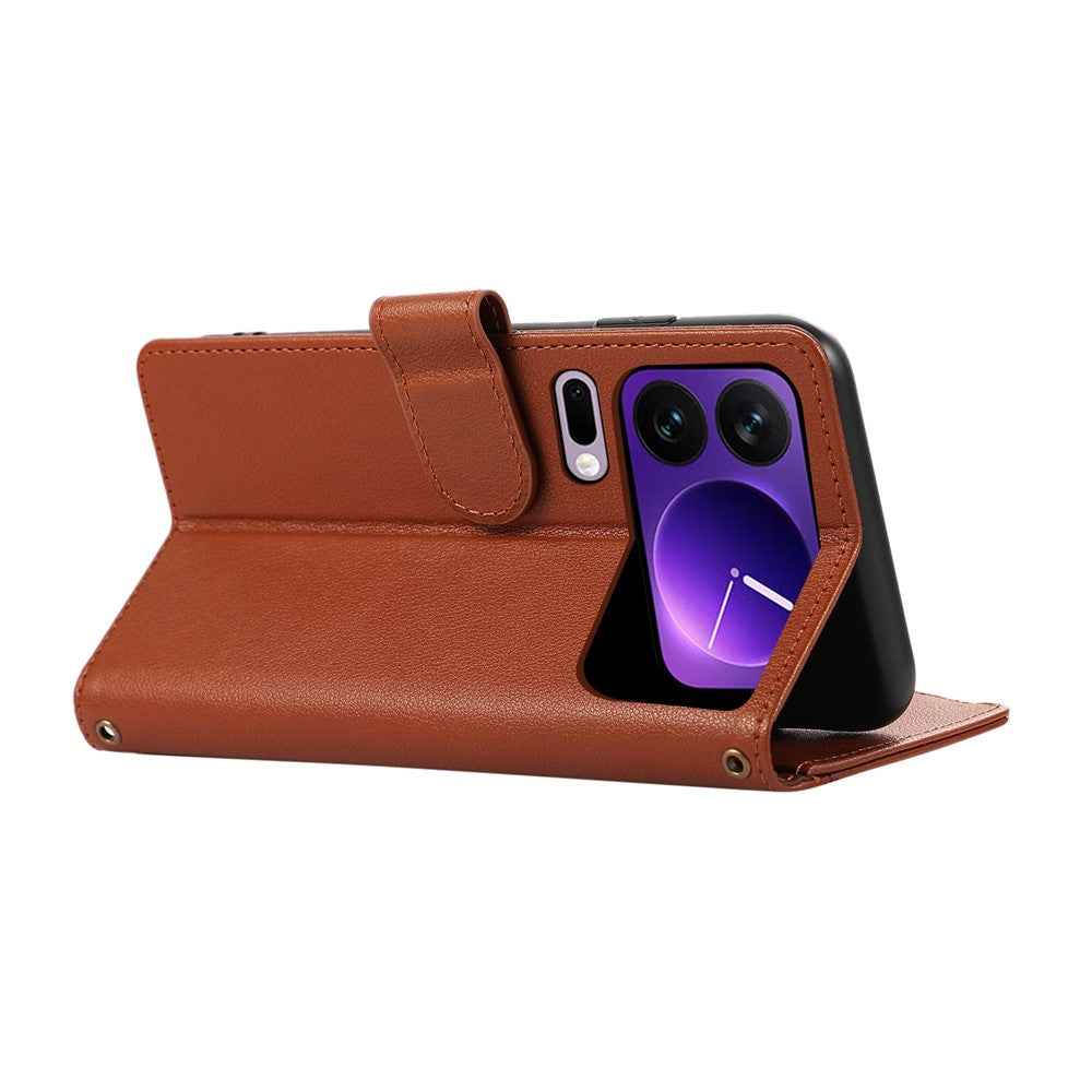 For Xiaomi 17 Pro Case Multi Card Slots Zipper Leather Phone Cover with Wrist Strap - Brown