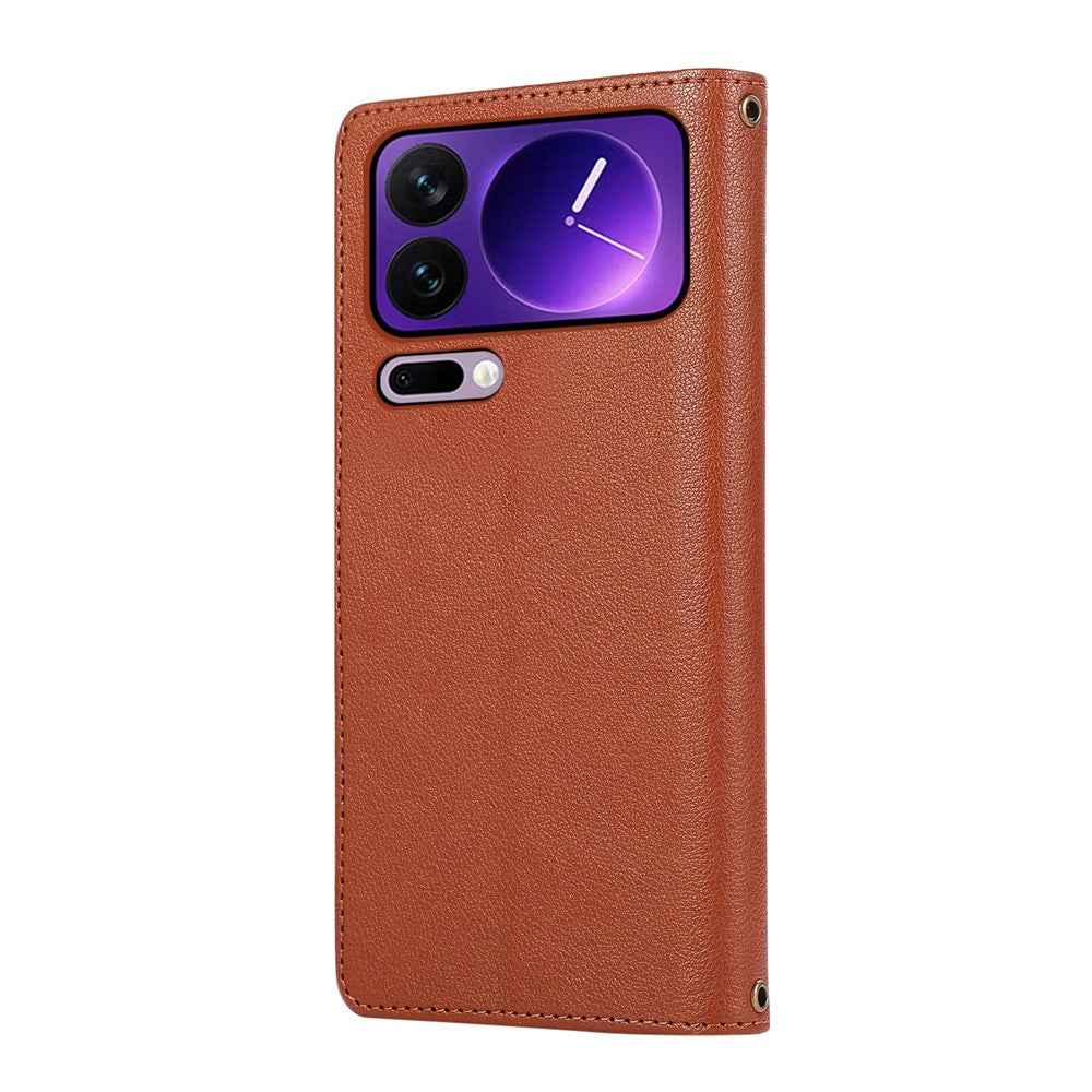 For Xiaomi 17 Pro Case Multi Card Slots Zipper Leather Phone Cover with Wrist Strap - Brown