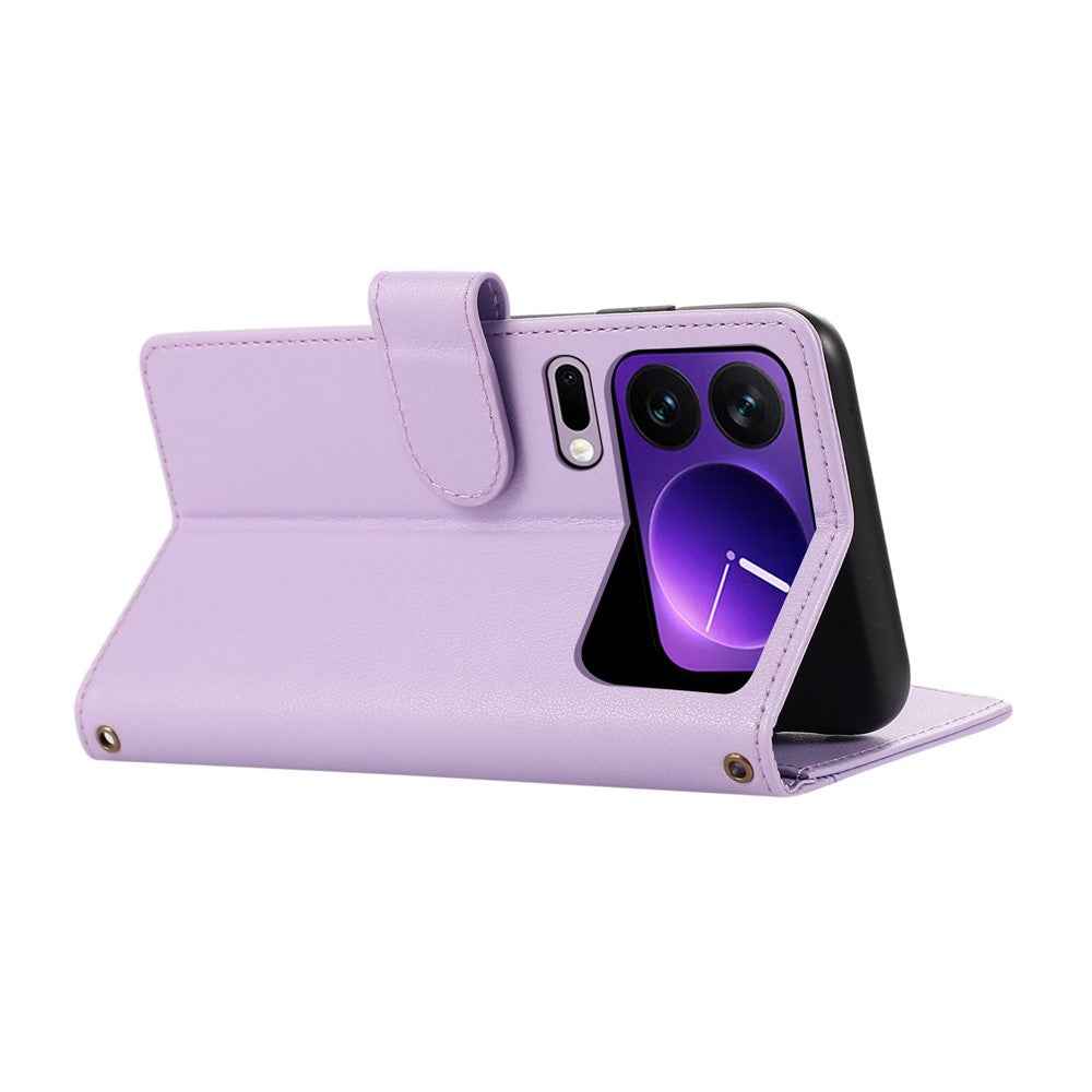 For Xiaomi 17 Pro Case Multi Card Slots Zipper Leather Phone Cover with Wrist Strap - Purple