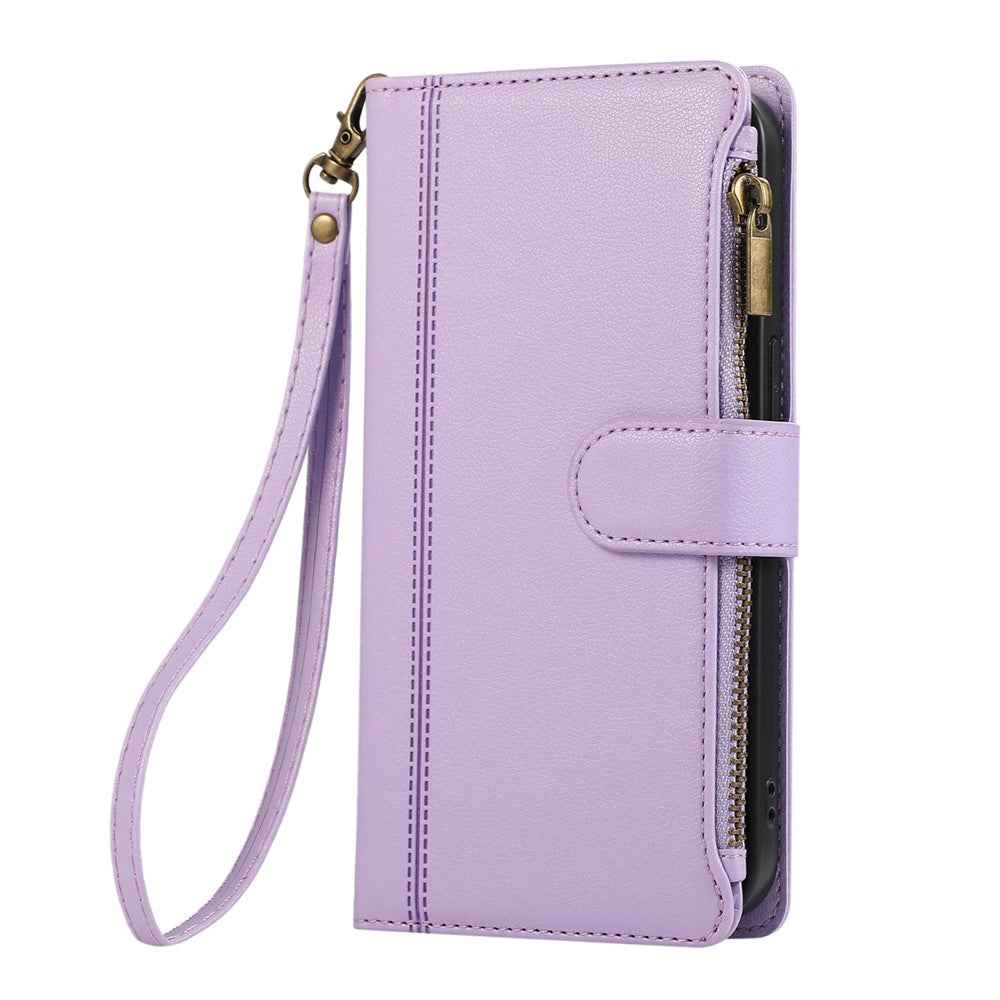 For Xiaomi 17 Pro Case Multi Card Slots Zipper Leather Phone Cover with Wrist Strap - Purple
