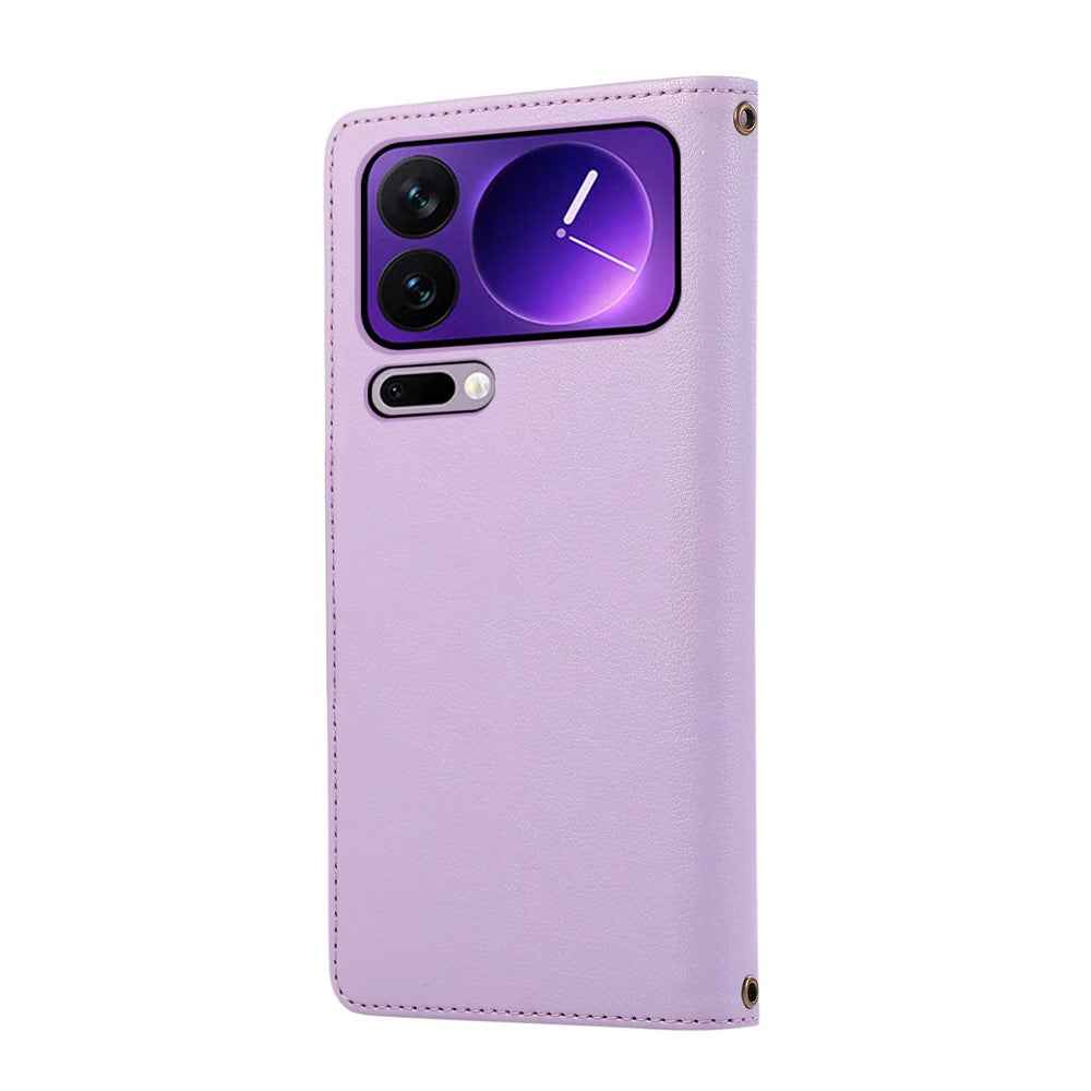 For Xiaomi 17 Pro Case Multi Card Slots Zipper Leather Phone Cover with Wrist Strap - Purple