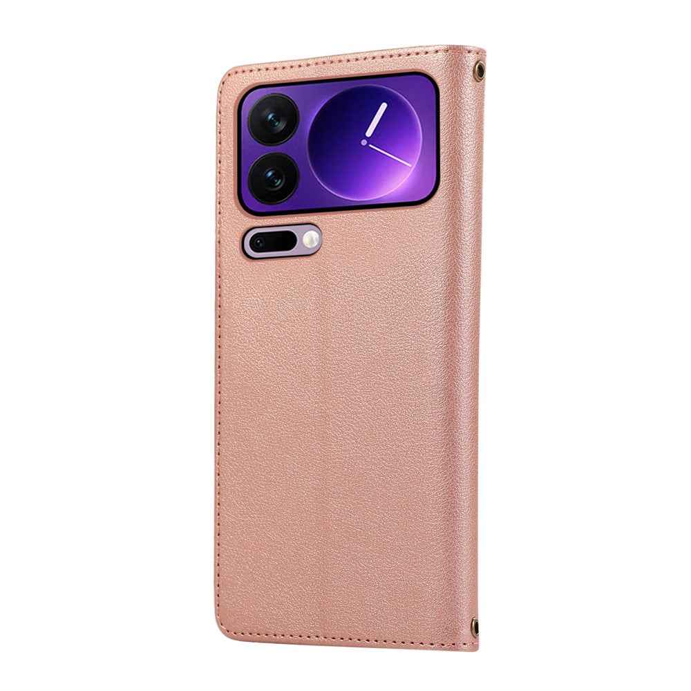 For Xiaomi 17 Pro Case Multi Card Slots Zipper Leather Phone Cover with Wrist Strap - Rose Gold