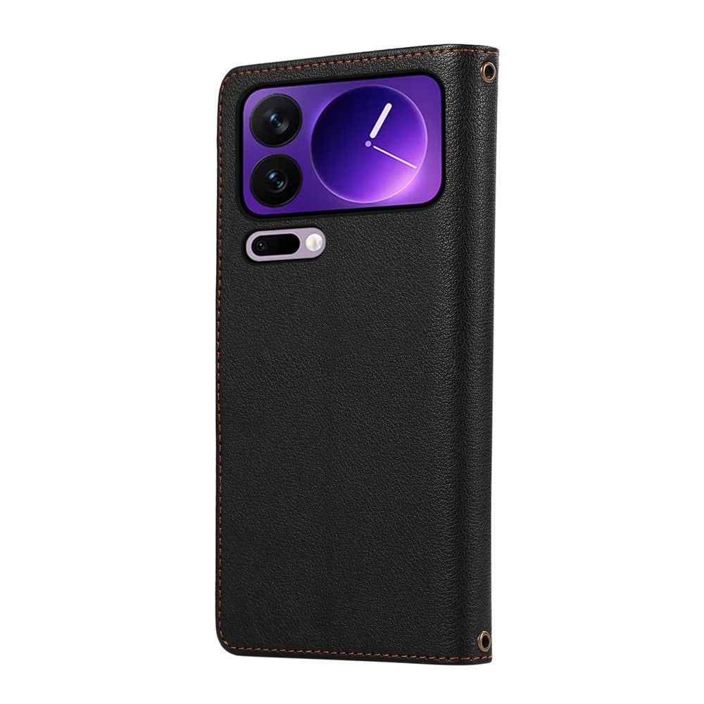 For Xiaomi 17 Pro Case Multi Card Slots Zipper Leather Phone Cover with Wrist Strap - Black