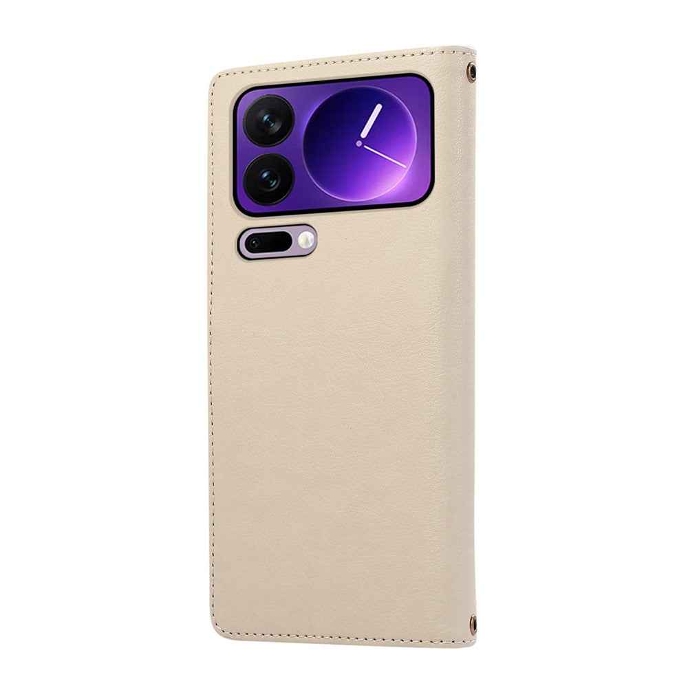 For Xiaomi 17 Pro Case Multi Card Slots Zipper Leather Phone Cover with Wrist Strap - Beige