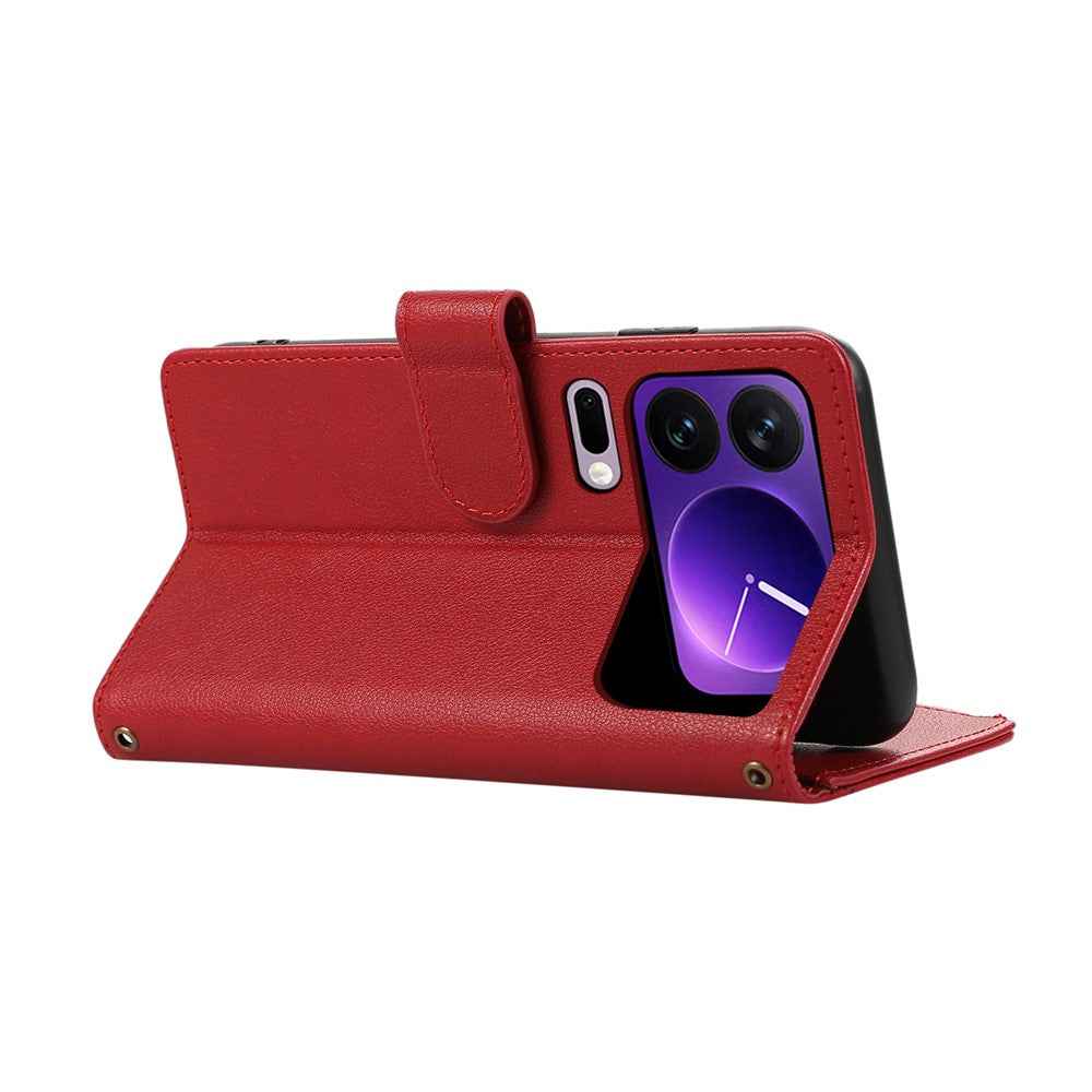 For Xiaomi 17 Pro Case Multi Card Slots Zipper Leather Phone Cover with Wrist Strap - Red