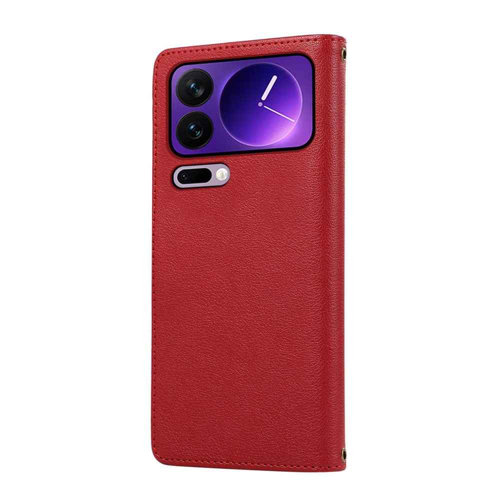 For Xiaomi 17 Pro Case Multi Card Slots Zipper Leather Phone Cover with Wrist Strap - Red