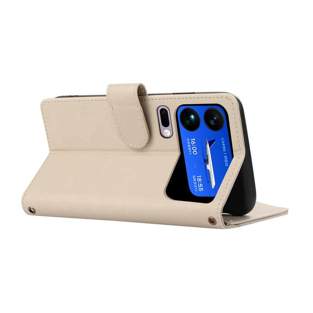 For Xiaomi 17 Pro Max Case Multi Card Slots Zipper Leather Phone Cover with Wrist Strap - Beige