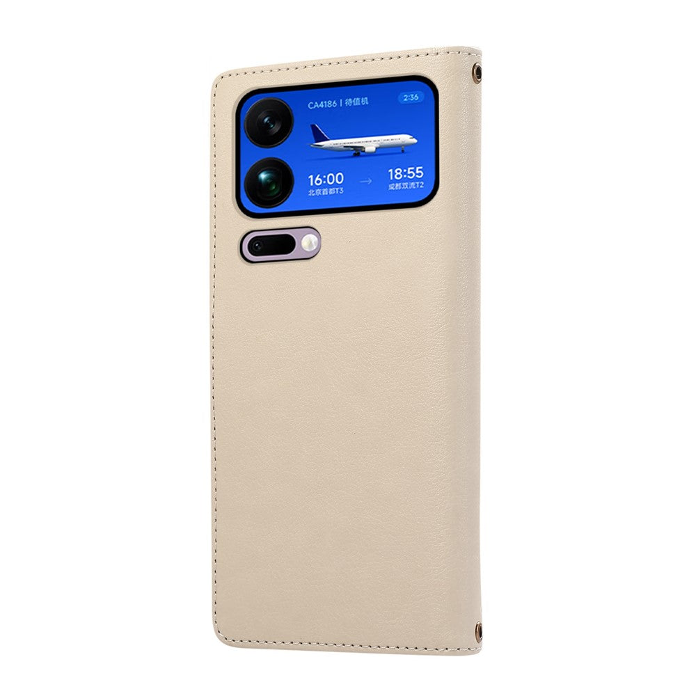 For Xiaomi 17 Pro Max Case Multi Card Slots Zipper Leather Phone Cover with Wrist Strap - Beige