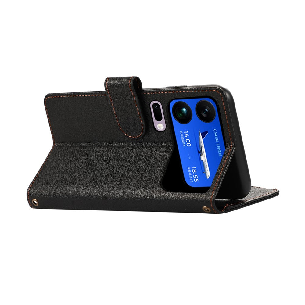 For Xiaomi 17 Pro Max Case Multi Card Slots Zipper Leather Phone Cover with Wrist Strap - Black