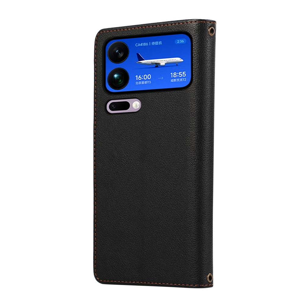 For Xiaomi 17 Pro Max Case Multi Card Slots Zipper Leather Phone Cover with Wrist Strap - Black