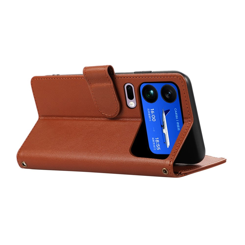 For Xiaomi 17 Pro Max Case Multi Card Slots Zipper Leather Phone Cover with Wrist Strap - Brown