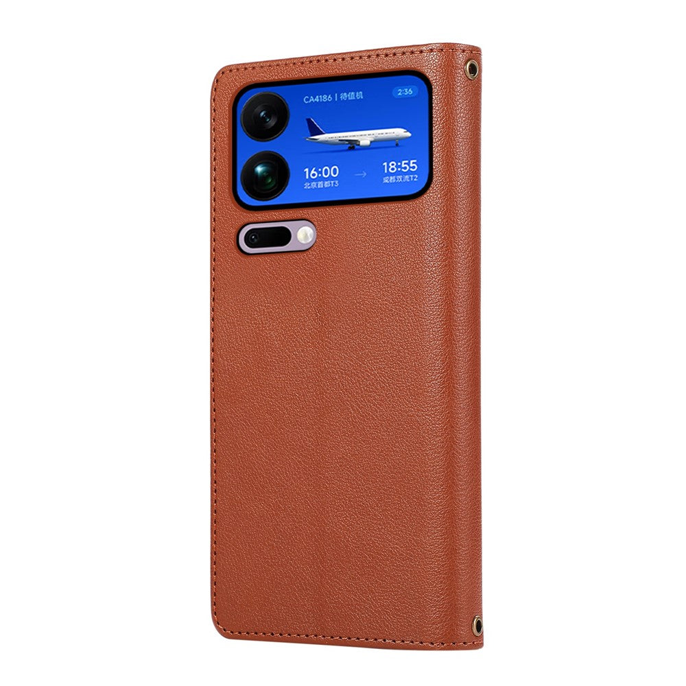 For Xiaomi 17 Pro Max Case Multi Card Slots Zipper Leather Phone Cover with Wrist Strap - Brown
