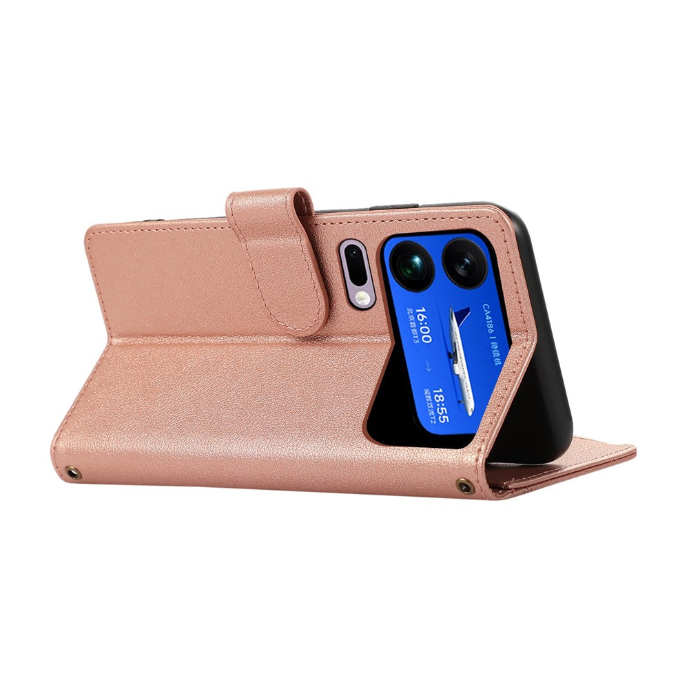 For Xiaomi 17 Pro Max Case Multi Card Slots Zipper Leather Phone Cover with Wrist Strap - Rose Gold