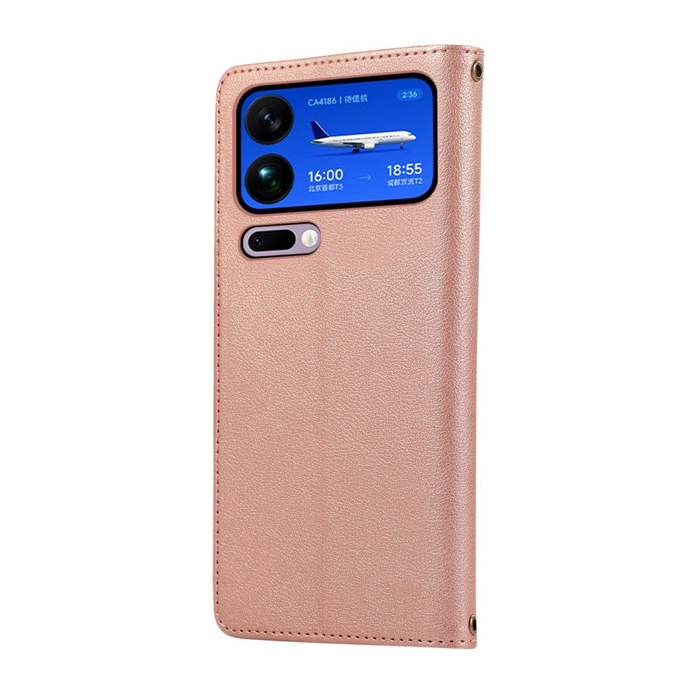 For Xiaomi 17 Pro Max Case Multi Card Slots Zipper Leather Phone Cover with Wrist Strap - Rose Gold