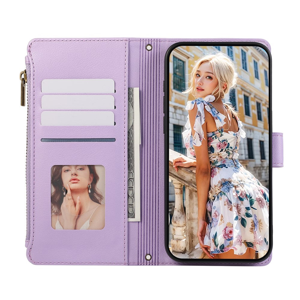 For Xiaomi 17 Pro Max Case Multi Card Slots Zipper Leather Phone Cover with Wrist Strap - Purple