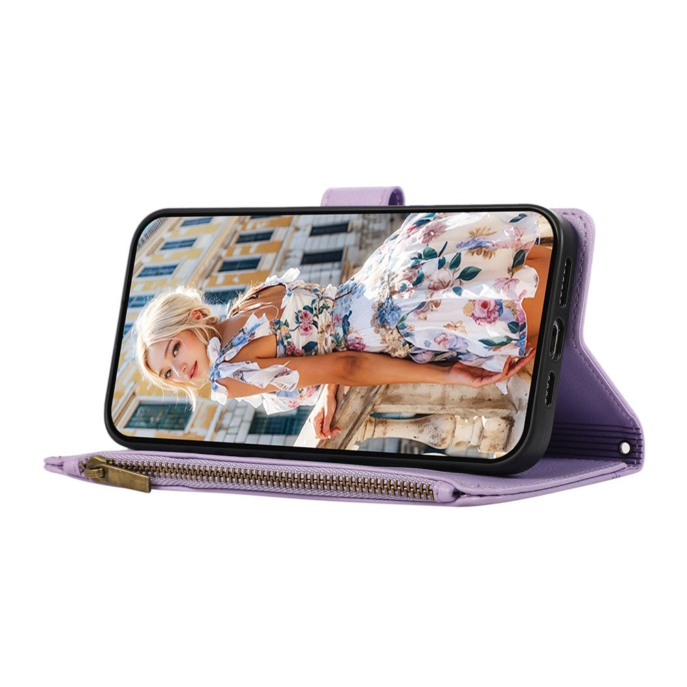 For Xiaomi 17 Pro Max Case Multi Card Slots Zipper Leather Phone Cover with Wrist Strap - Purple
