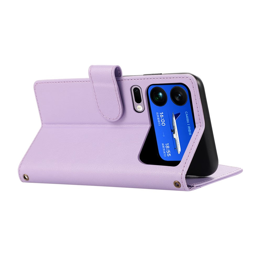 For Xiaomi 17 Pro Max Case Multi Card Slots Zipper Leather Phone Cover with Wrist Strap - Purple