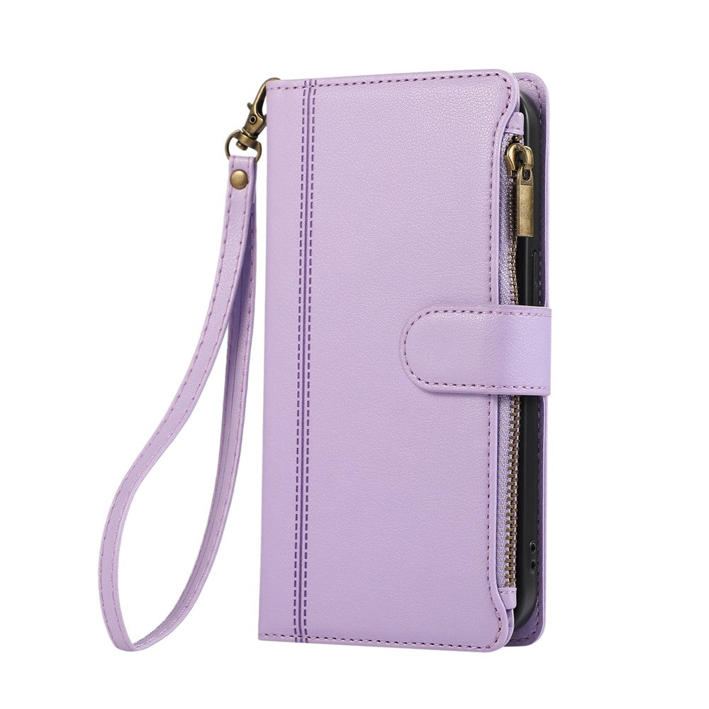 For Xiaomi 17 Pro Max Case Multi Card Slots Zipper Leather Phone Cover with Wrist Strap - Purple