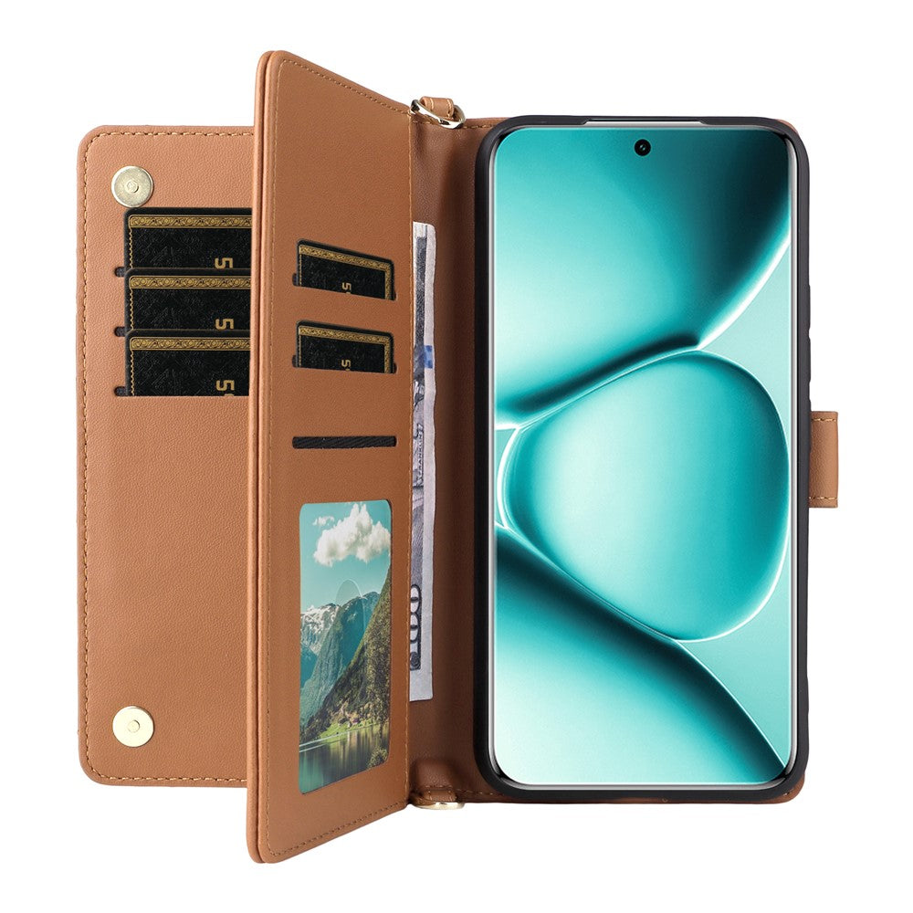 For Xiaomi Redmi Note 15 Pro 4G (Global) Leather Case Stand Wallet Phone Cover with Shoulder / Wrist Strap - Brown
