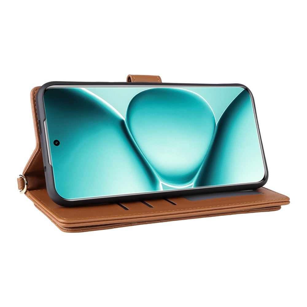 For Xiaomi Redmi Note 15 Pro 4G (Global) Leather Case Stand Wallet Phone Cover with Shoulder / Wrist Strap - Brown