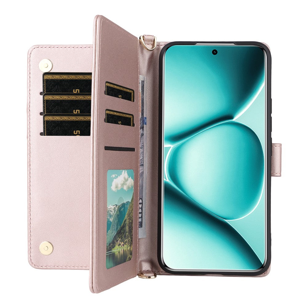 For Xiaomi Redmi Note 15 Pro 4G (Global) Leather Case Stand Wallet Phone Cover with Shoulder / Wrist Strap - Pink