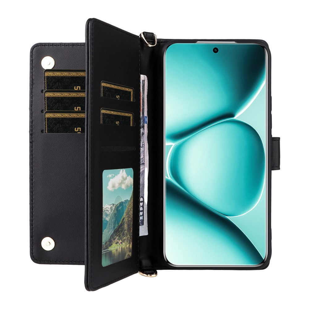 For Xiaomi Redmi Note 15 Pro 4G (Global) Leather Case Stand Wallet Phone Cover with Shoulder / Wrist Strap - Black
